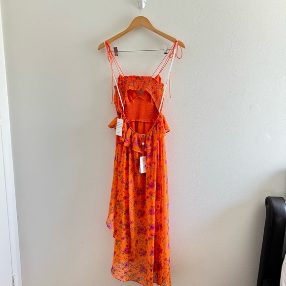NWT For Love & Lemons Peony Asymmetric High-Low Floral Orange Maxi Dress Small - Picture 11 of 16